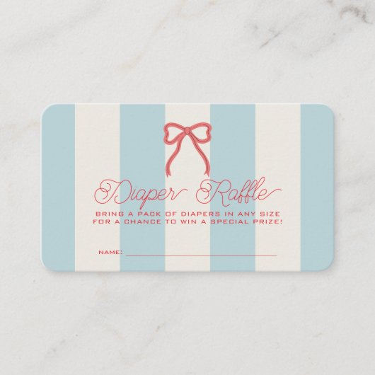 Red Bow & Blue Stripes Baby Diaper Raffle Ticket Informatiekaartje (Voorkant)