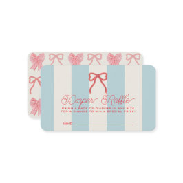 Red Bow & Blue Stripes Baby Diaper Raffle Ticket Informatiekaartje