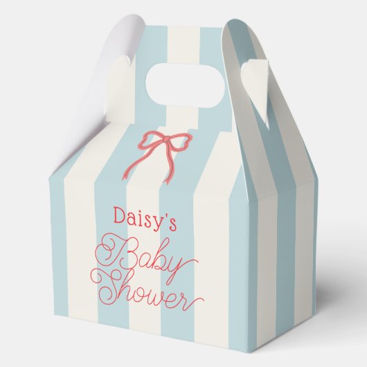 Red Bow & Blue Stripes Baby Shower Bedankdoosjes (Voorkant)