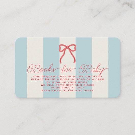 Red Bow & Blue Stripes Baby Shower Book Request Informatiekaartje (Voorkant)