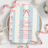 Red Bow & Blue Stripes Baby Shower Kaart