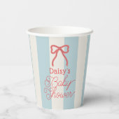 Red Bow & Blue Stripes Baby Shower Papieren Bekers (Achterkant)
