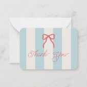 Red Bow & Blue Stripes Baby Shower Thank You Notitiekaartje (Voorkant)
