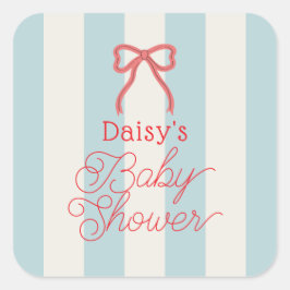 Red Bow & Blue Stripes Baby Shower Vierkante Sticker