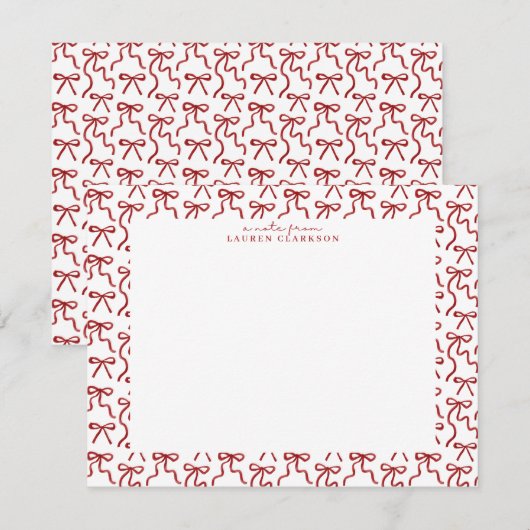 Red Bow Border Valentine's Day Note Card Kaart (Voorkant / Achterkant)