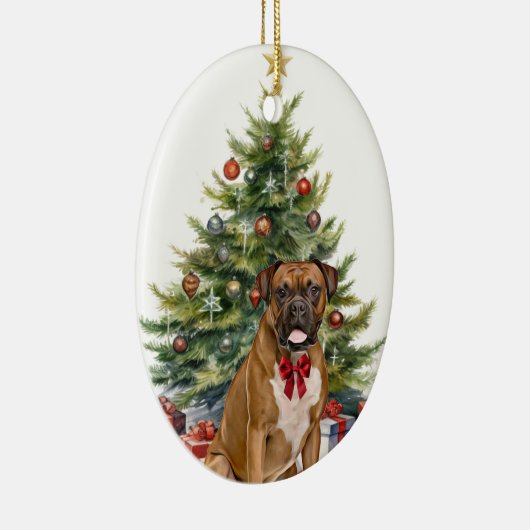 Red Bow Boxer Dog Christmas Keramisch Ornament (Rechts)