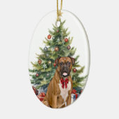 Red Bow Boxer Dog Christmas Keramisch Ornament (Links)
