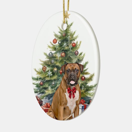 Red Bow Boxer Dog Christmas Keramisch Ornament (Links)