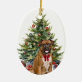 Red Bow Boxer Dog Christmas Keramisch Ornament (Voorkant)