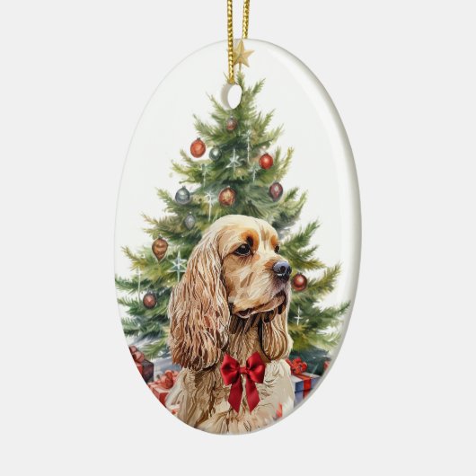 Red Bow Buff Blonde Cocker Spaniel Dog Keramisch Ornament (Links)