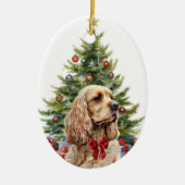 Red Bow Buff Blonde Cocker Spaniel Dog Keramisch Ornament (Voorkant)