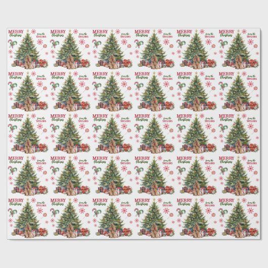 Red Bow Buff Cocker Spaniel Dog Holiday Tree Cadeaupapier (Vlak)