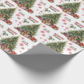 Red Bow Buff Cocker Spaniel Dog Holiday Tree Cadeaupapier (Hoek)