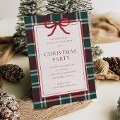 Red Bow Burgundy Green Plaid Christmas Party Kaart