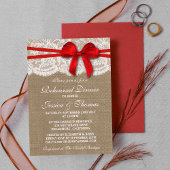 Red Bow Burlap & Lace Wedding Rehearsal Dinner Kaart