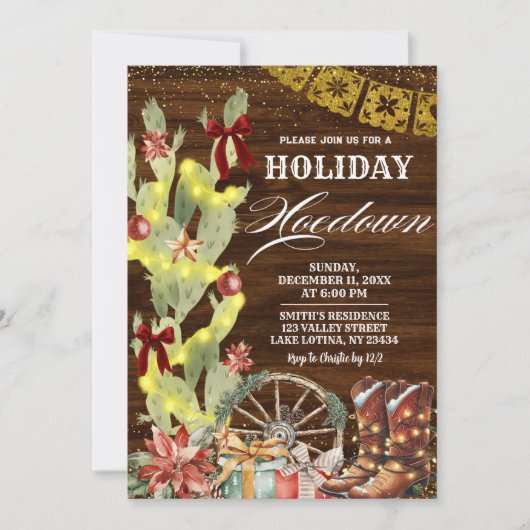 Red Bow Cactus Wild West Holiday Hoedown Kaart (Voorkant)