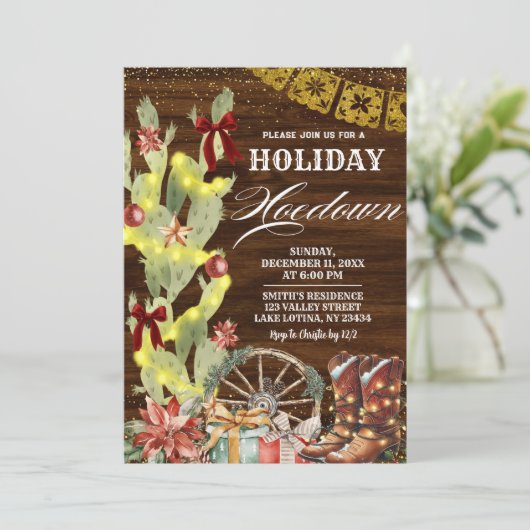 Red Bow Cactus Wild West Holiday Hoedown Kaart (Staand voorkant)