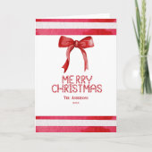 Red Bow Candy Cane Gepersonaliseerd Vrolijk Kerstf Feestdagen Kaart (Voorkant)
