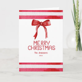 Red Bow Candy Cane Gepersonaliseerd Vrolijk Kerstf Feestdagen Kaart