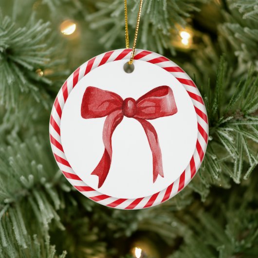 Red Bow Candy Cane Schattige Uniek Kerstboom Gift Keramisch Ornament (Boom)