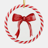 Red Bow Candy Cane Schattige Uniek Kerstboom Gift Keramisch Ornament (Voorkant)