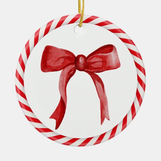 Red Bow Candy Cane Schattige Uniek Kerstboom Gift Keramisch Ornament (Voorkant)