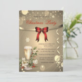 Red Bow, Champagne Poinsettia Bedrijf Kerstmis Kaart (Staand voorkant)
