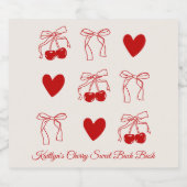 Red Bow Cherry Sweet Bachelorette Party Champagne Sparkling Wijnetiket (Enkel label)