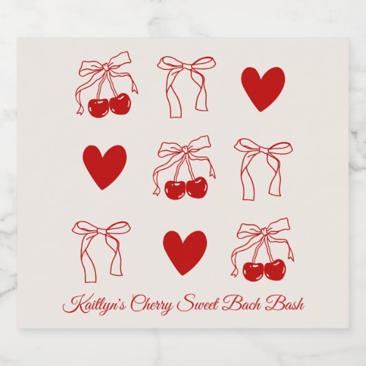 Red Bow Cherry Sweet Bachelorette Party Champagne Sparkling Wijnetiket (Enkel label)