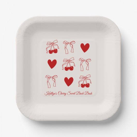 Red Bow Cherry Sweet Bachelorette Party Papieren Bordje (Voorkant)