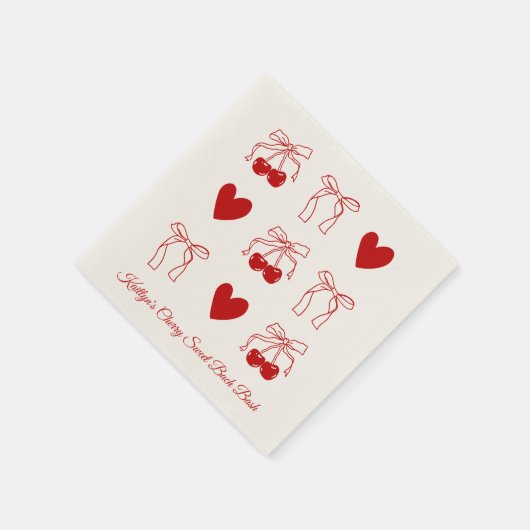 Red Bow Cherry Sweet Bachelorette Party Servetten (Hoek)