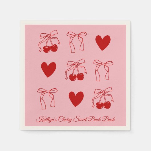 Red Bow Cherry Sweet Bachelorette Party Servetten (Voorkant)