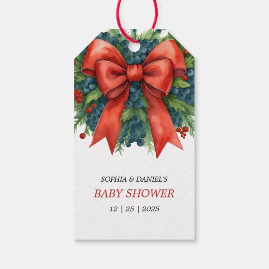Red Bow Christmas Baby Shower Cadeaulabel (Achterkant)