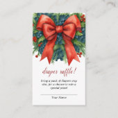 Red Bow Christmas Baby Shower Diaper Raffle Informatiekaartje (Voorkant)