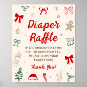 Red Bow Christmas Baby Shower Diaper Raffle  Poster (Voorkant)