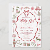 Red Bow Christmas Baby Shower Invitation Kaart (Voorkant)