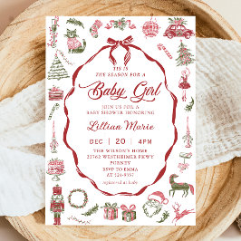 Red Bow Christmas Baby Shower Invitation Kaart