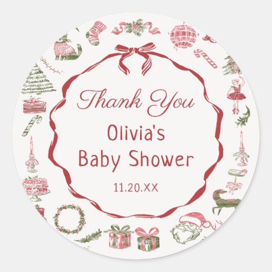 Red Bow Christmas Baby Shower Sticker (Voorkant)