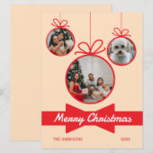 Red Bow Christmas Ball 3 foto's Feestdagenkaart (Voorkant / Achterkant)