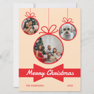 Red Bow Christmas Ball 3 foto's Feestdagenkaart