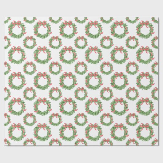 Red Bow Christmas Boxwood Krans Cadeaupapier (Vlak)