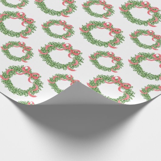 Red Bow Christmas Boxwood Krans Cadeaupapier (Hoek)
