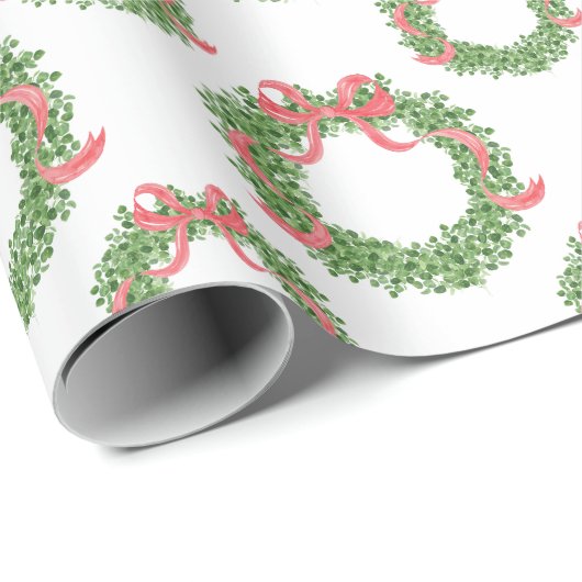 Red Bow Christmas Boxwood Krans Cadeaupapier (Rol Hoek)