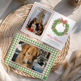 Red Bow Christmas Boxwood Krans Foto Feestdagenkaart