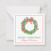Red Bow Christmas Boxwood Krans Notitiekaartje (Voorkant)