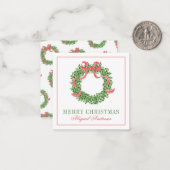 Red Bow Christmas Boxwood Krans Notitiekaartje (Voorkant / Achterkant in situ)