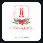 Red Bow Christmas Crest Sticker Gift Label - A<br><div class="desc">Mooi Kerst stickers cadeau label met een klassiek rood kerstkam ontwerp met ruimte om een cadeau en naam personalisatie aan te pakken</div>