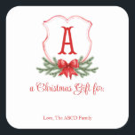 Red Bow Christmas Crest Sticker Gift Label - A<br><div class="desc">Mooi Kerst stickers cadeau label met een klassiek rood kerstkam ontwerp met ruimte om een cadeau en naam personalisatie aan te pakken</div>