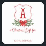 Red Bow Christmas Crest Sticker Gift Label - A<br><div class="desc">Mooi Kerst stickers cadeau label met een klassiek rood kerstkam ontwerp met ruimte om een cadeau en naam personalisatie aan te pakken</div>