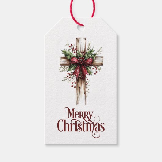 Red Bow Christmas Cross Cadeaulabel (Voorkant)